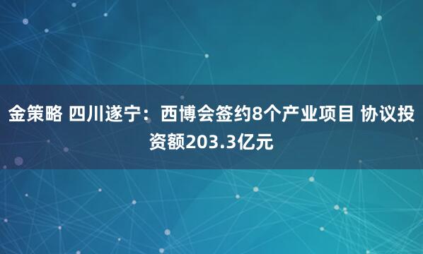 金策略 四川遂宁：西博会签约8个产业项目 协议投资额203.3亿元